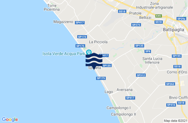 Mapa da tábua de marés em Bellizzi, Italy