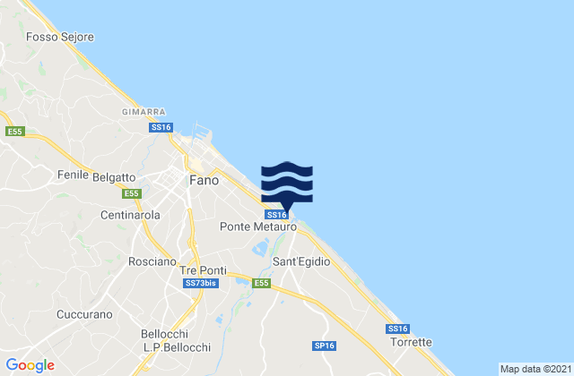 Mapa da tábua de marés em Bellocchi, Italy