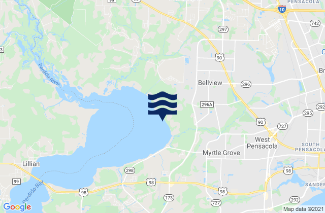 Mapa da tábua de marés em Bellview, United States