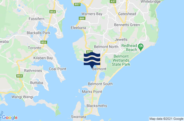 Mapa da tábua de marés em Belmont Bay, Australia