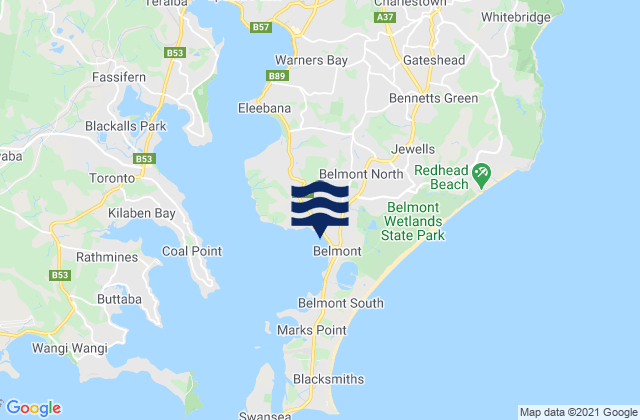 Mapa da tábua de marés em Belmont, Australia