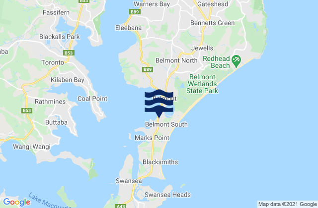 Mapa da tábua de marés em Belmont South, Australia