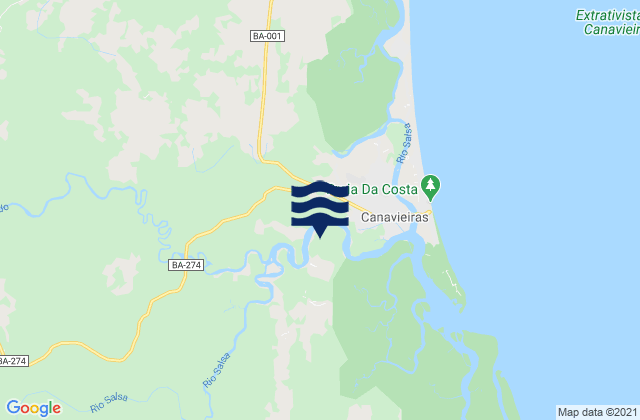 Mapa da tábua de marés em Belmonte, Brazil