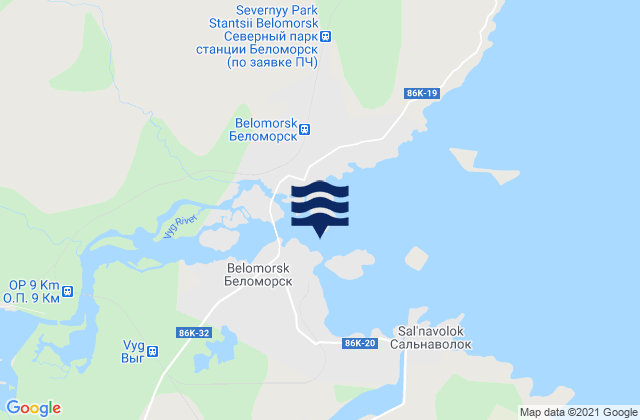 Mapa da tábua de marés em Belomorsk, Russia