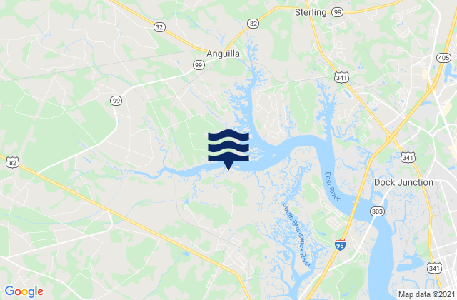 Mapa da tábua de marés em Below Spring Bluff, United States