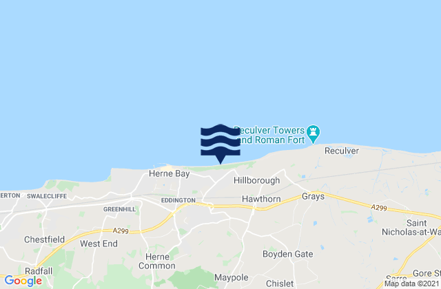 Mapa da tábua de marés em Beltinge Bay, United Kingdom