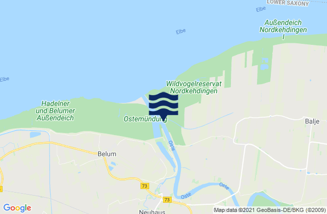 Mapa da tábua de marés em Belum (Oste), Denmark