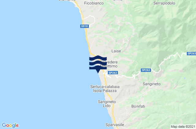 Mapa da tábua de marés em Belvedere Marittimo, Italy
