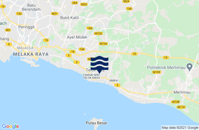 Mapa da tábua de marés em Bemban, Malaysia