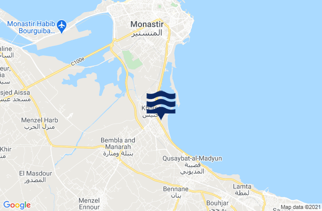 Mapa da tábua de marés em Bembla, Tunisia