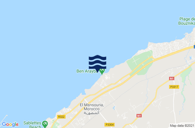 Mapa da tábua de marés em Ben Arayba, Morocco