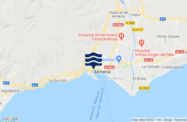Mapa da tábua de marés em Benahadux, Spain
