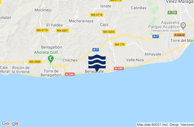 Mapa da tábua de marés em Benamargosa, Spain