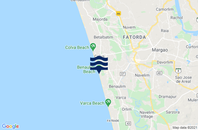 Mapa da tábua de marés em Benaulim Beach, India