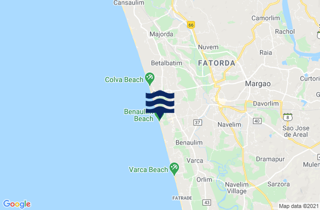 Mapa da tábua de marés em Benaulim, India