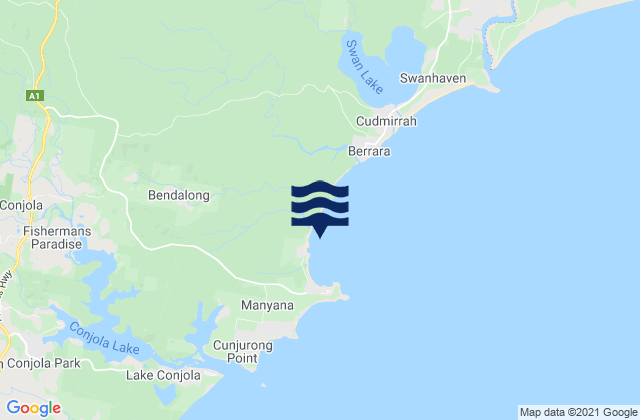 Mapa da tábua de marés em Bendalong Boat, Australia