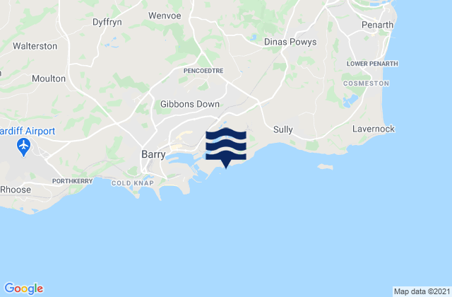 Mapa da tábua de marés em Bendricks Beach, United Kingdom