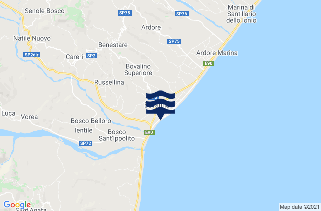 Mapa da tábua de marés em Benestare, Italy