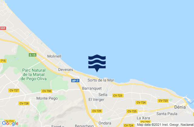 Mapa da tábua de marés em Beniarbeig, Spain