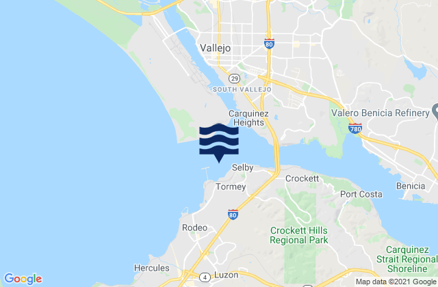 Mapa da tábua de marés em Benicia, United States
