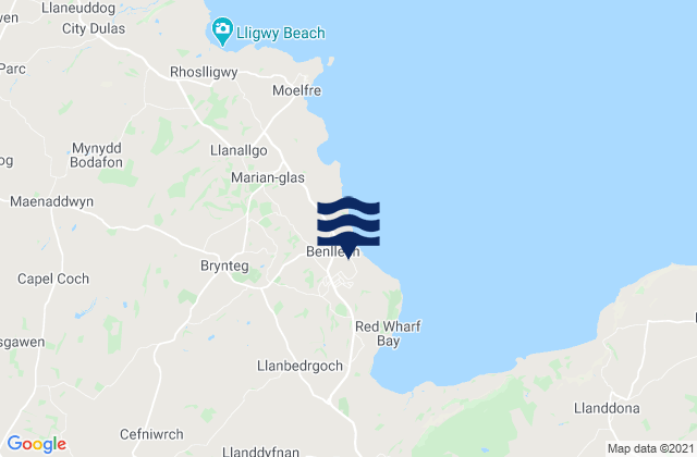 Mapa da tábua de marés em Benllech, United Kingdom