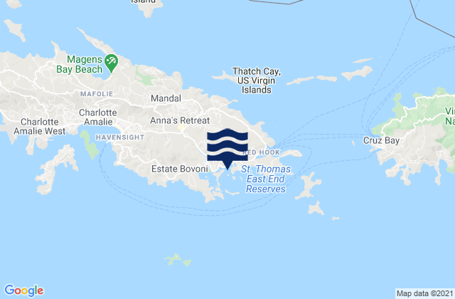 Mapa da tábua de marés em Benner Bay, Saint Thomas, U.S. Virgin Islands