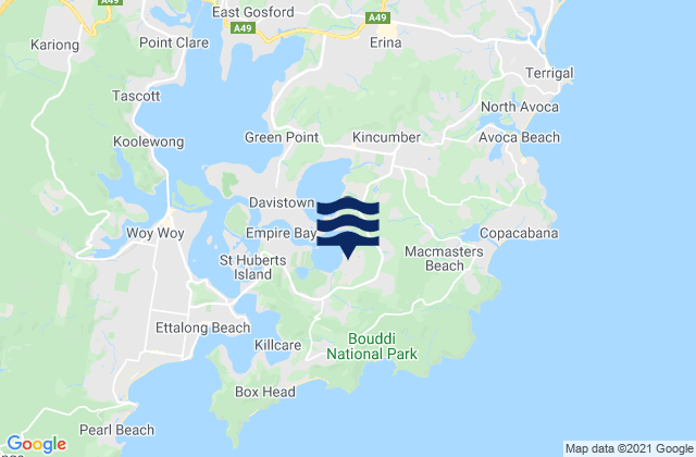 Mapa da tábua de marés em Bensville, Australia