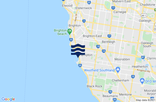 Mapa da tábua de marés em Bentleigh, Australia