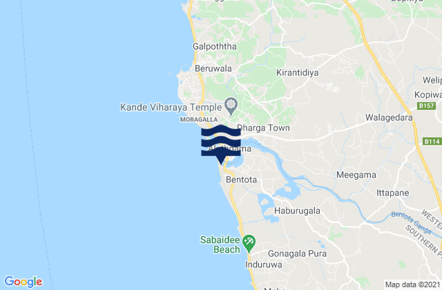 Mapa da tábua de marés em Bentota, Sri Lanka