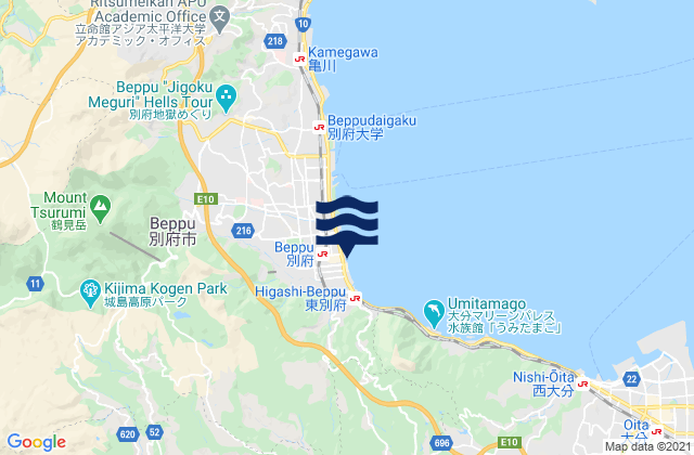 Mapa da tábua de marés em Beppu, Japan