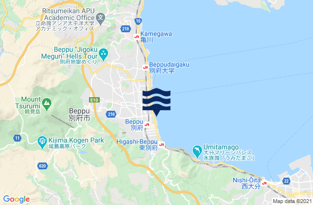 Mapa da tábua de marés em Beppu Ko, Japan