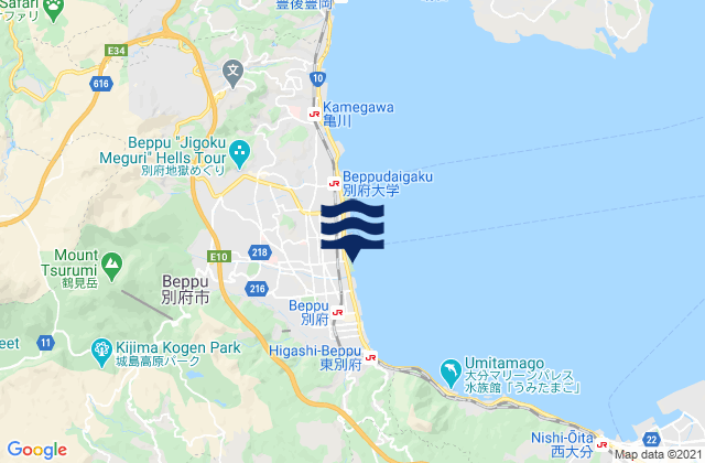 Mapa da tábua de marés em Beppu Shi, Japan