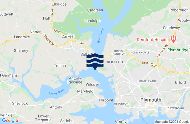 Mapa da tábua de marés em Bere Alston, United Kingdom