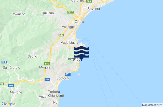 Mapa da tábua de marés em Bergeggi, Italy