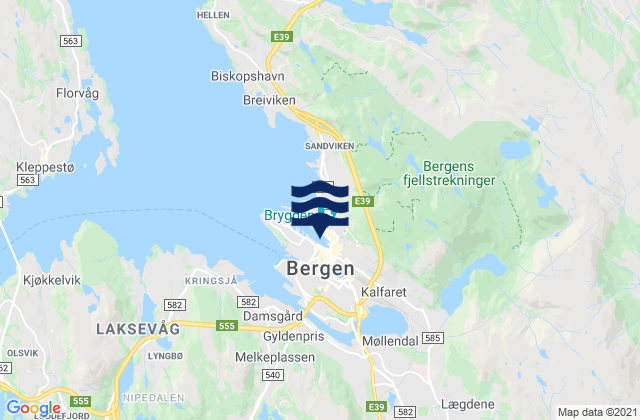 Mapa da tábua de marés em Bergen, Norway