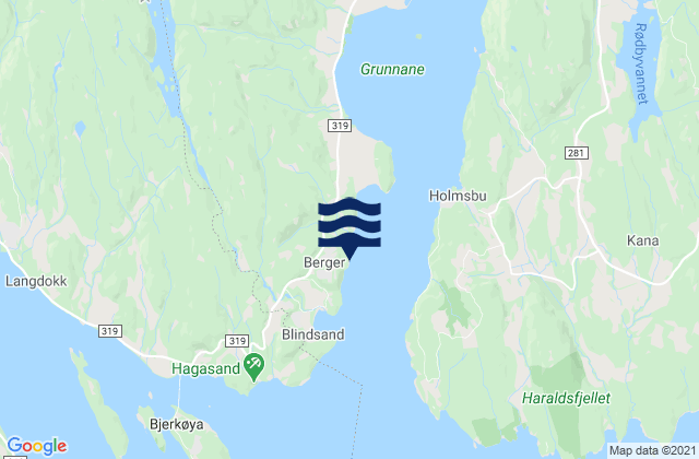Mapa da tábua de marés em Berger, Norway