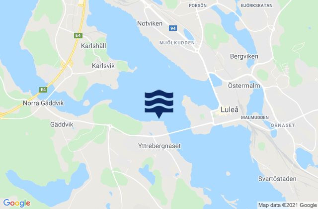 Mapa da tábua de marés em Bergnäset, Sweden