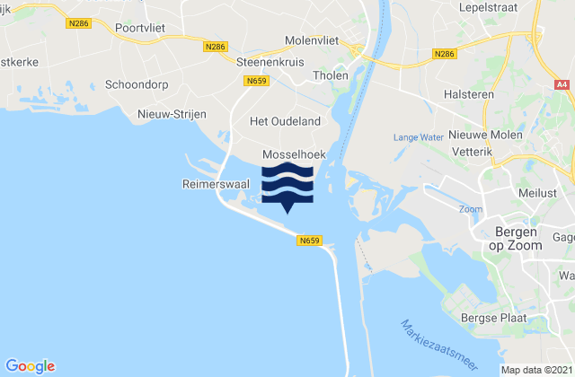 Mapa da tábua de marés em Bergsche Diepsluis west, Netherlands