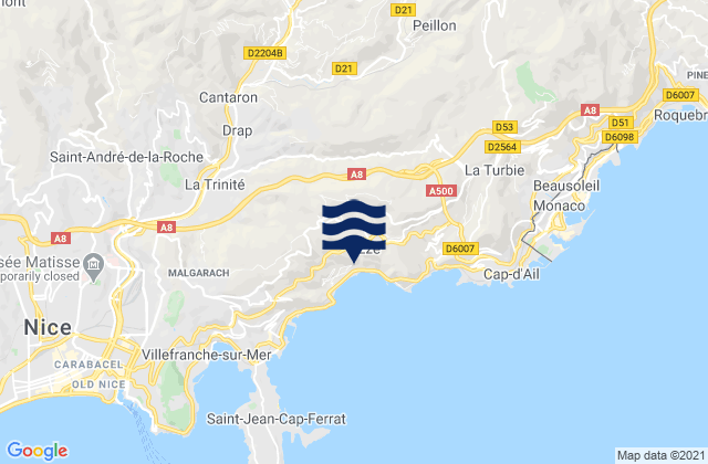 Mapa da tábua de marés em Berre-les-Alpes, France