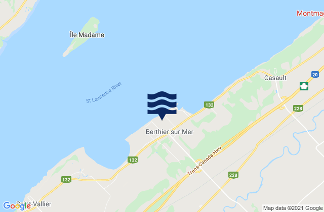 Mapa da tábua de marés em Berthier-sur-Mer, Canada