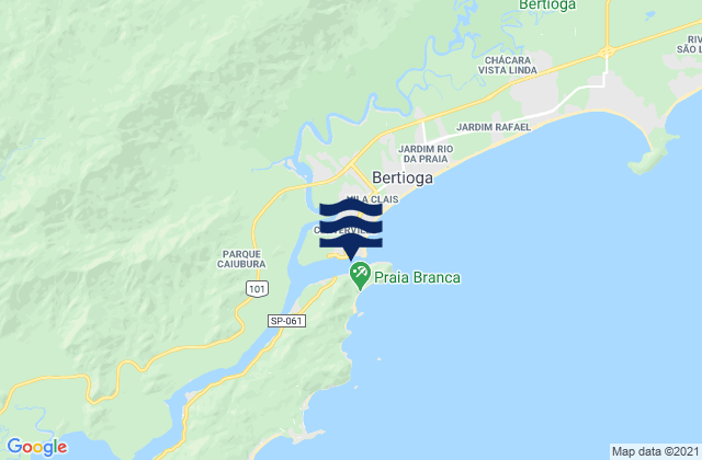 Mapa da tábua de marés em Bertioga, Brazil