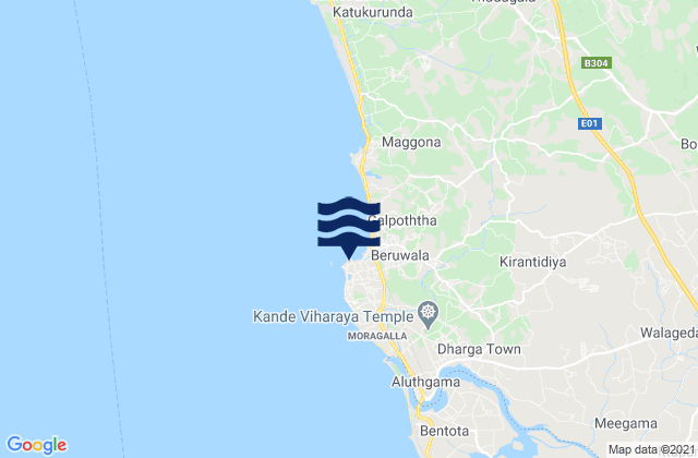Mapa da tábua de marés em Beruwala Point, Sri Lanka
