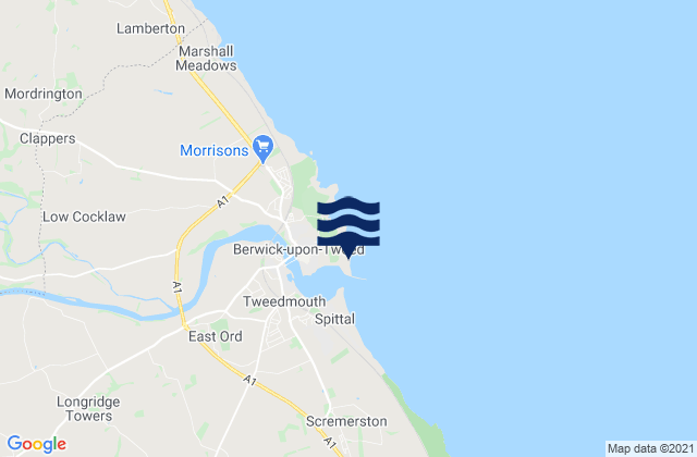 Mapa da tábua de marés em Berwick Beach, United Kingdom