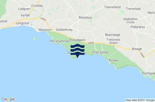 Mapa da tábua de marés em Bessys Cove (Prussia Cove) Beach, United Kingdom