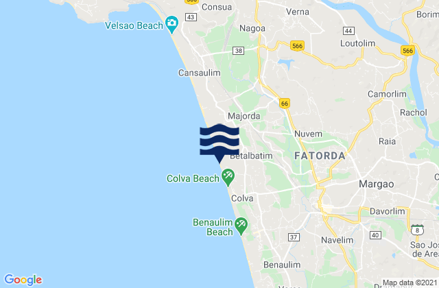 Mapa da tábua de marés em Betalbatim Beach Taj, India