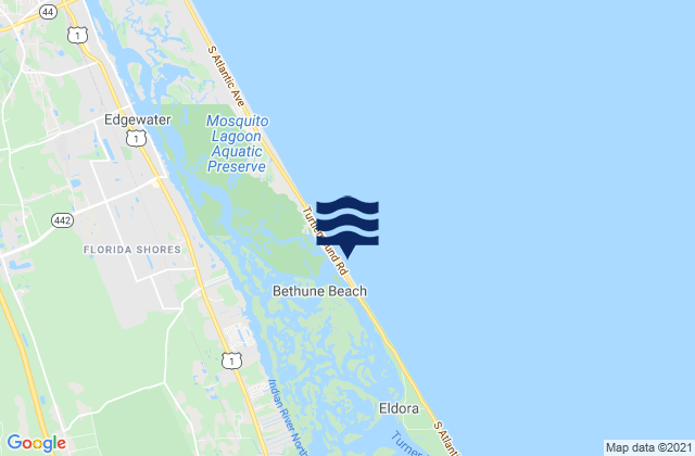 Mapa da tábua de marés em Bethune Beach, United States