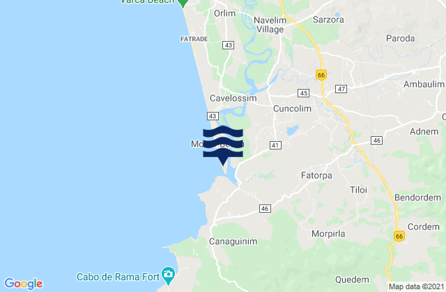 Mapa da tábua de marés em Betul, India
