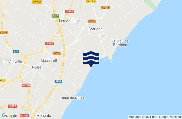 Mapa da tábua de marés em Betxí, Spain
