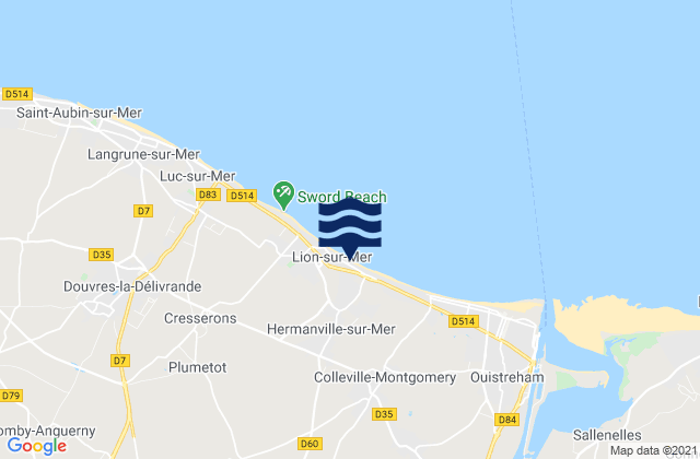 Mapa da tábua de marés em Beuville, France