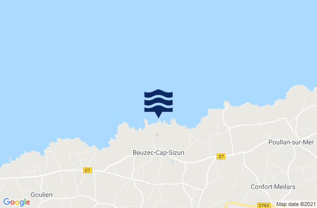 Mapa da tábua de marés em Beuzec-Cap-Sizun, France